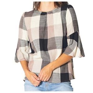 24 So pretty boho plaid top with bell sleeves and tie back